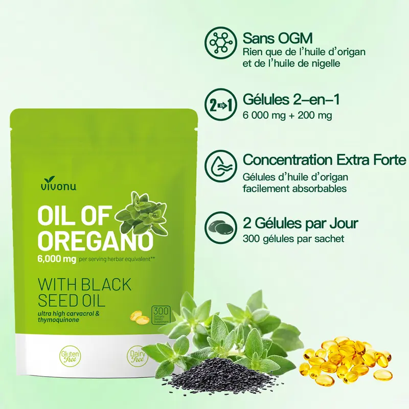 VIVONU - Huile d'Origan - 300 Capsules