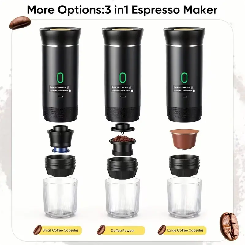 Machine à expresso portable - Mini machine à café 3-en-1 rechargeable pour voiture, bureau ou voyage