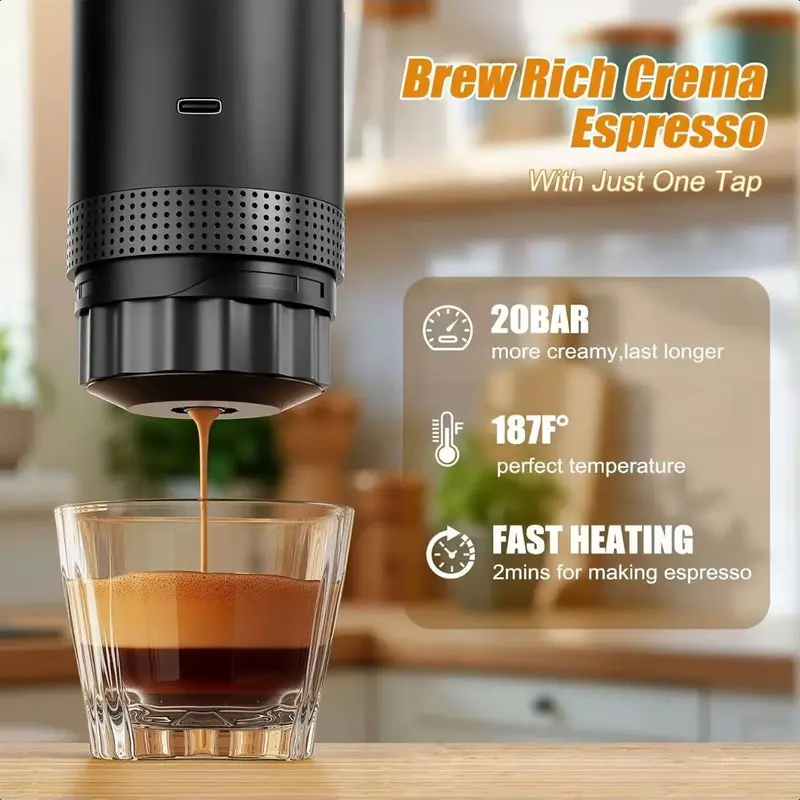 Machine à expresso portable - Mini machine à café 3-en-1 rechargeable pour voiture, bureau ou voyage