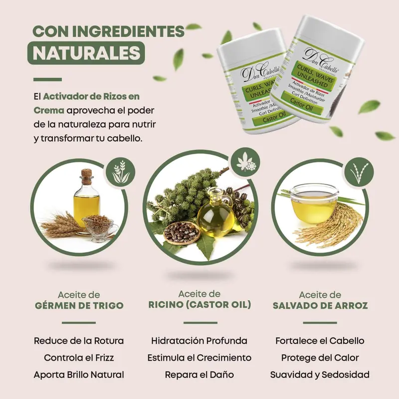 Don Cabello - Activateur de Boucles à l’Huile de Ricin – Crème Sans Rinçage pour Boucles Définies (500 ml)