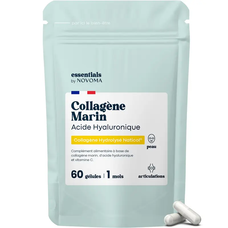 Collagène Marin avec Acide Hyaluronique - Hydratation de la Peau et Confort Articulaire - Cure de 1 mois - Essentials by Novoma