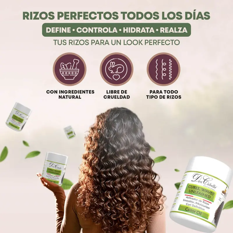 Don Cabello - Activateur de Boucles à l’Huile de Ricin – Crème Sans Rinçage pour Boucles Définies (500 ml)